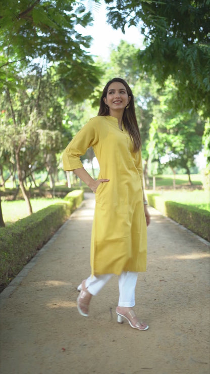 Yellow Straight Kurti