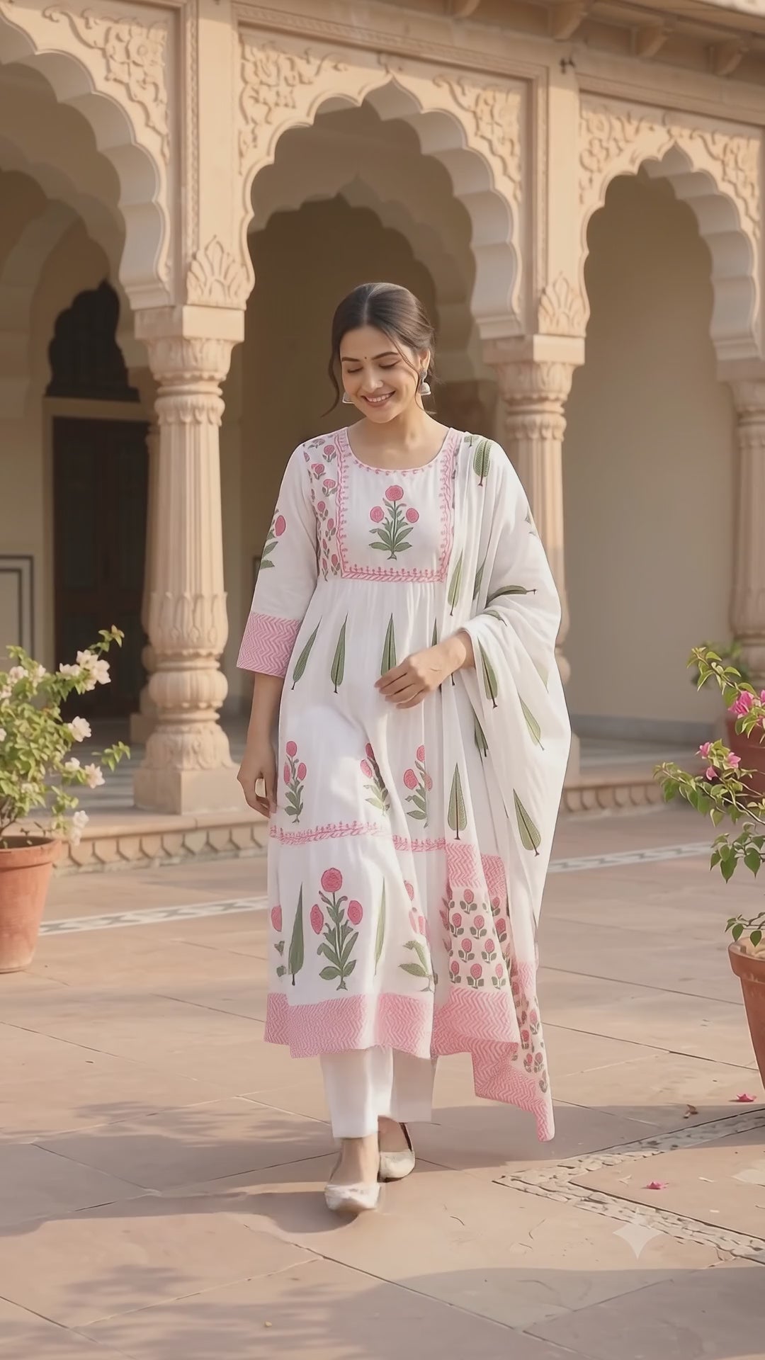 Pink Gulmohar Bloom – 100% Cotton Handblock Printed Salwar Suit Set