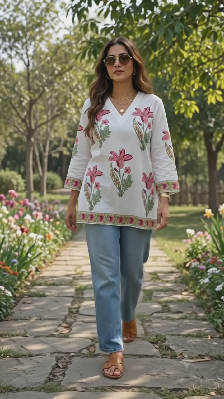 Pink Lily Handblock Kurti