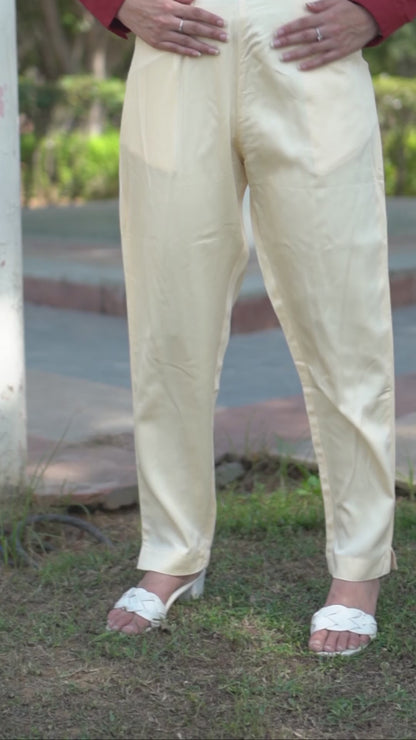 Cream Cotton Formal Pants