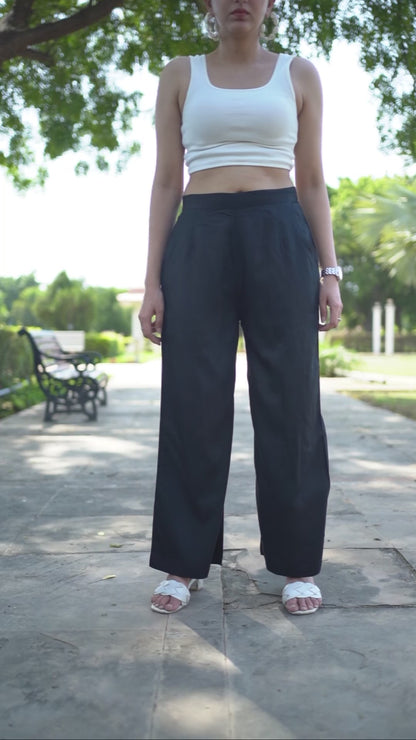 Black Cotton Wide Leg Pant