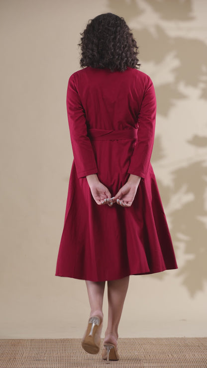 Maroon Cotton Princess Dress