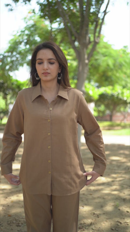 Mocha Brown Cotton Linen Shirt