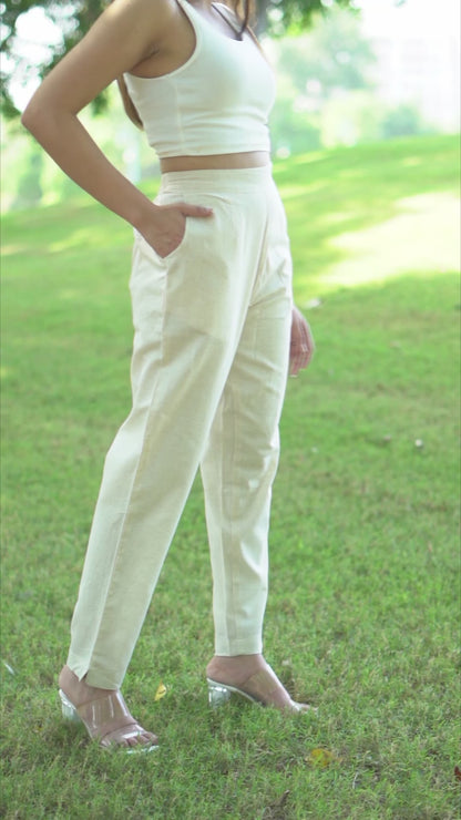 Off White Cotton Linen Pants