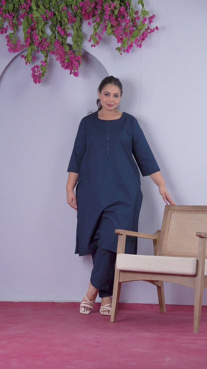 Plus Size Blue Long Kurta