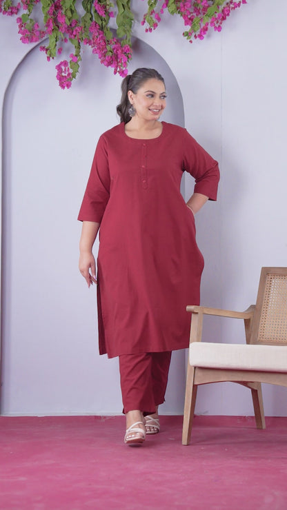 Plus Size Maroon Long Kurta