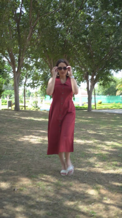 Maroon Cotton Linen Dress