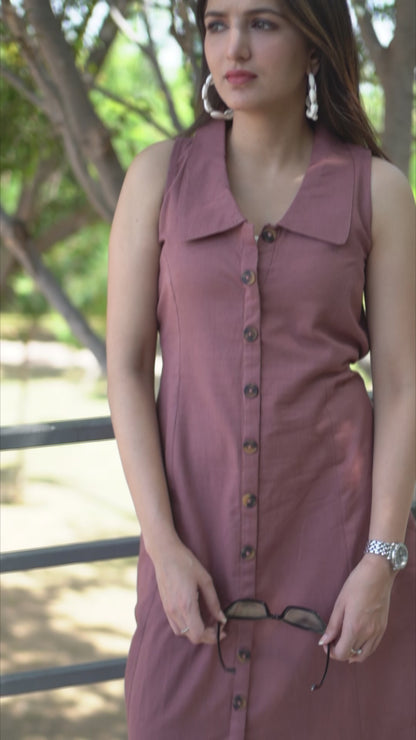 Rose Taupe Cotton Linen Dress