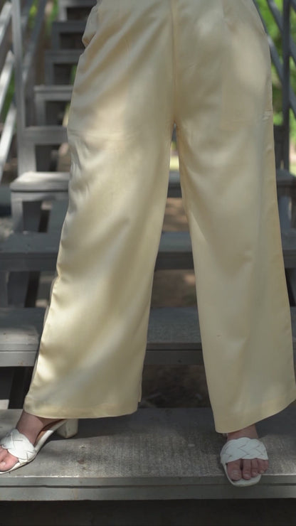 Cream Cotton Wide Leg Pant