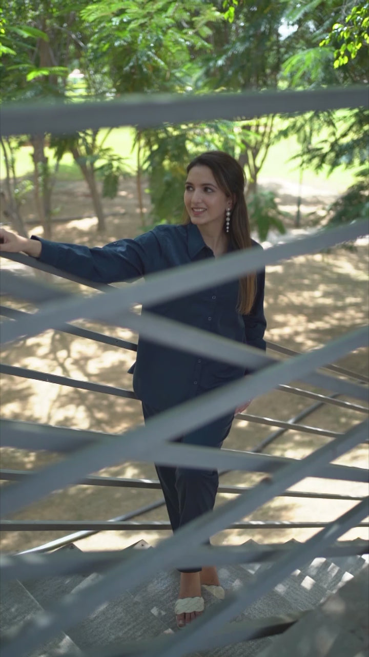 Navy Blue Cotton Linen Co-Ord Set