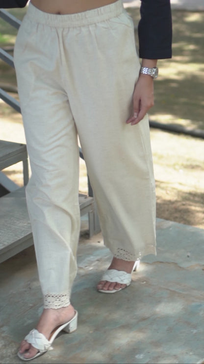 Natural Off White Cotton Linen Plazzo Pant