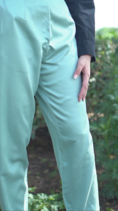 Pista Green Cotton Formal Pants