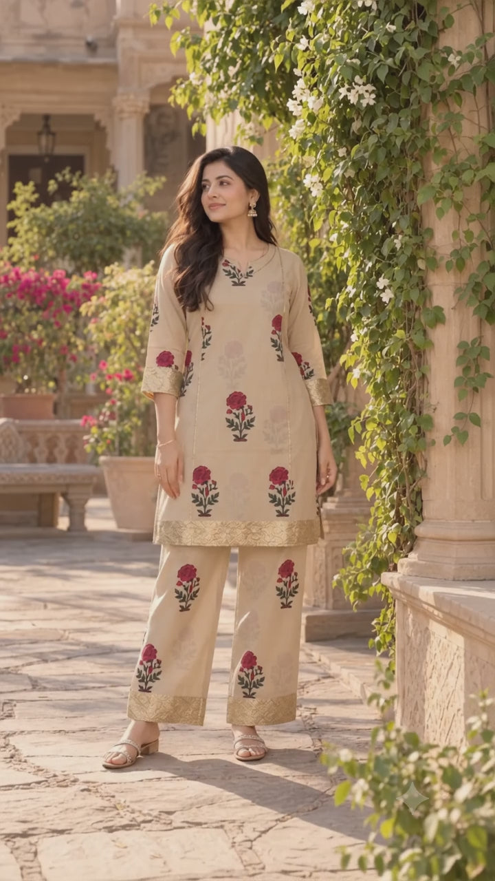 Zari Gulab – Gotta Lace Handblock Print Co-ord Set