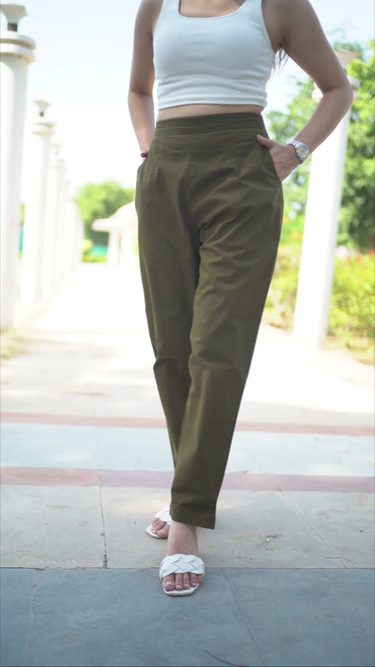 Bottle Green Cotton Pant