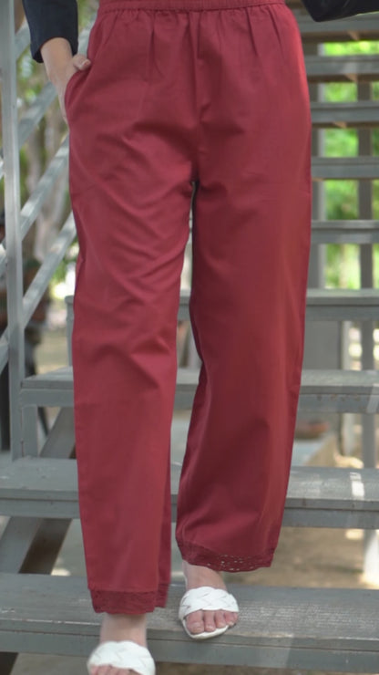 Maroon Cotton Linen Plazzo Pant