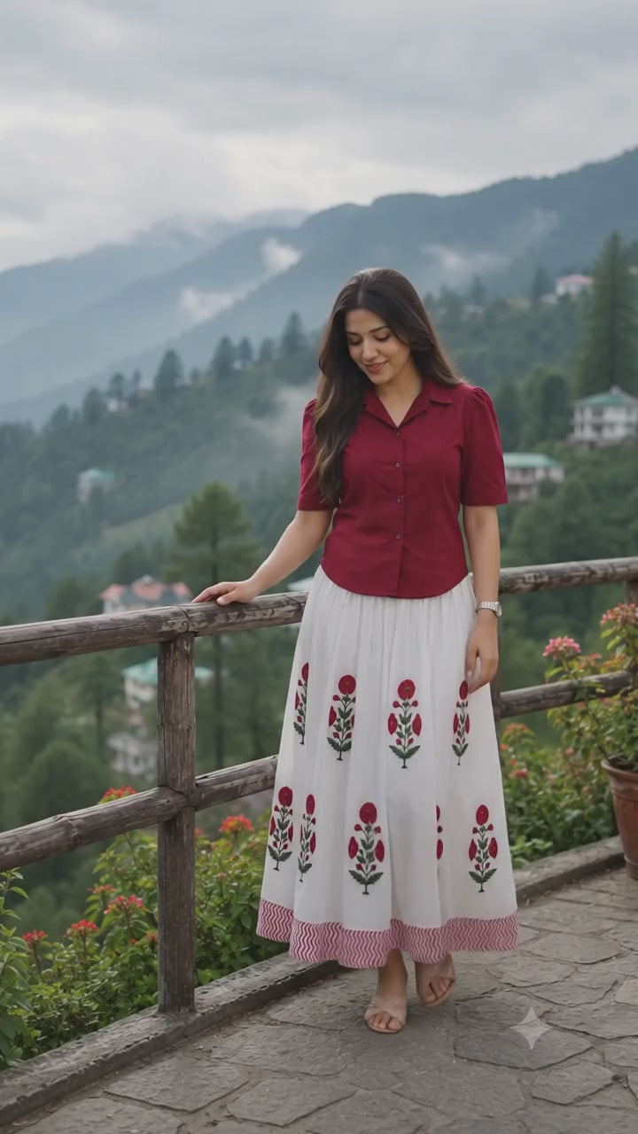 Gulbari Cotton Shirt & Skirt Co-Ord Set