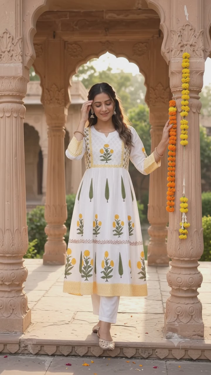 Marigold Meadow – 100% Cotton Handblock Printed Salwar Suit Set