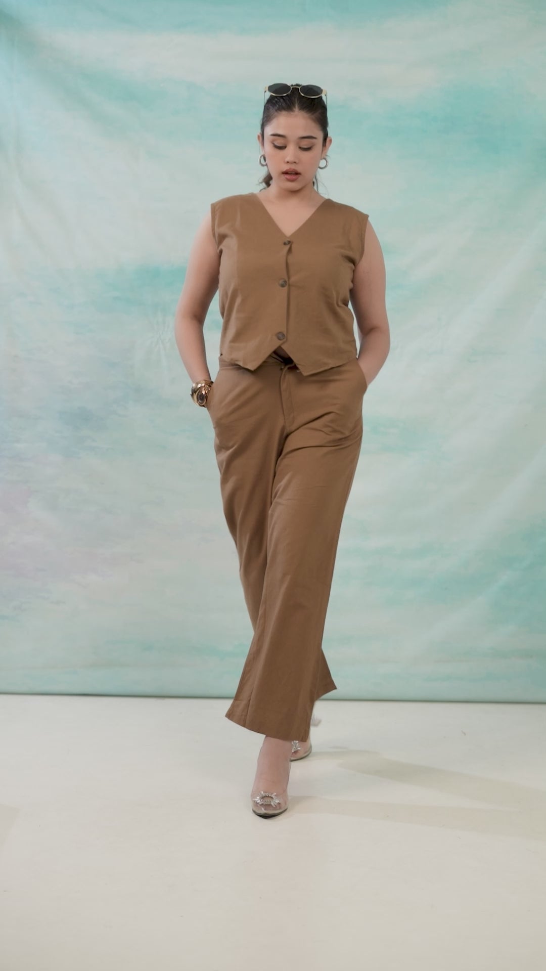 Mocha Brown Cotton Linen Waist Coat