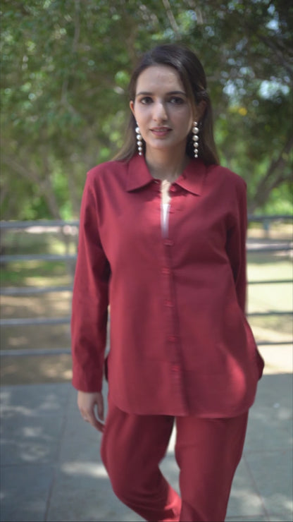 Red Cotton Linen Shirt