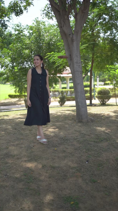 Black Cotton Linen Dress